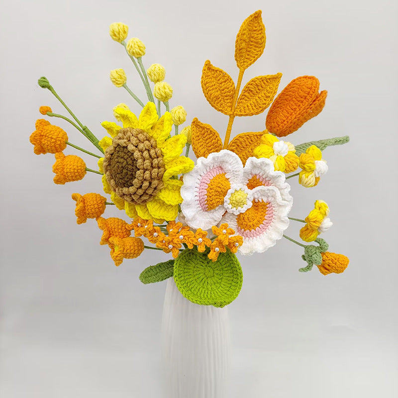 Handmade Crochet Blue & White Bouquet: Wilt-Proof, Hypoallergenic Gift for Home Decor, Weddings & Holidays - Mia-yarnwhiper