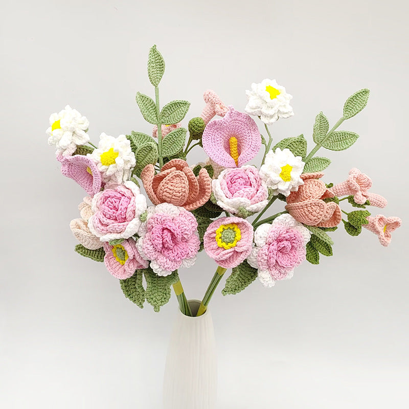 Handmade Crochet Blue & White Bouquet: Wilt-Proof, Hypoallergenic Gift for Home Decor, Weddings & Holidays - Mia-yarnwhiper