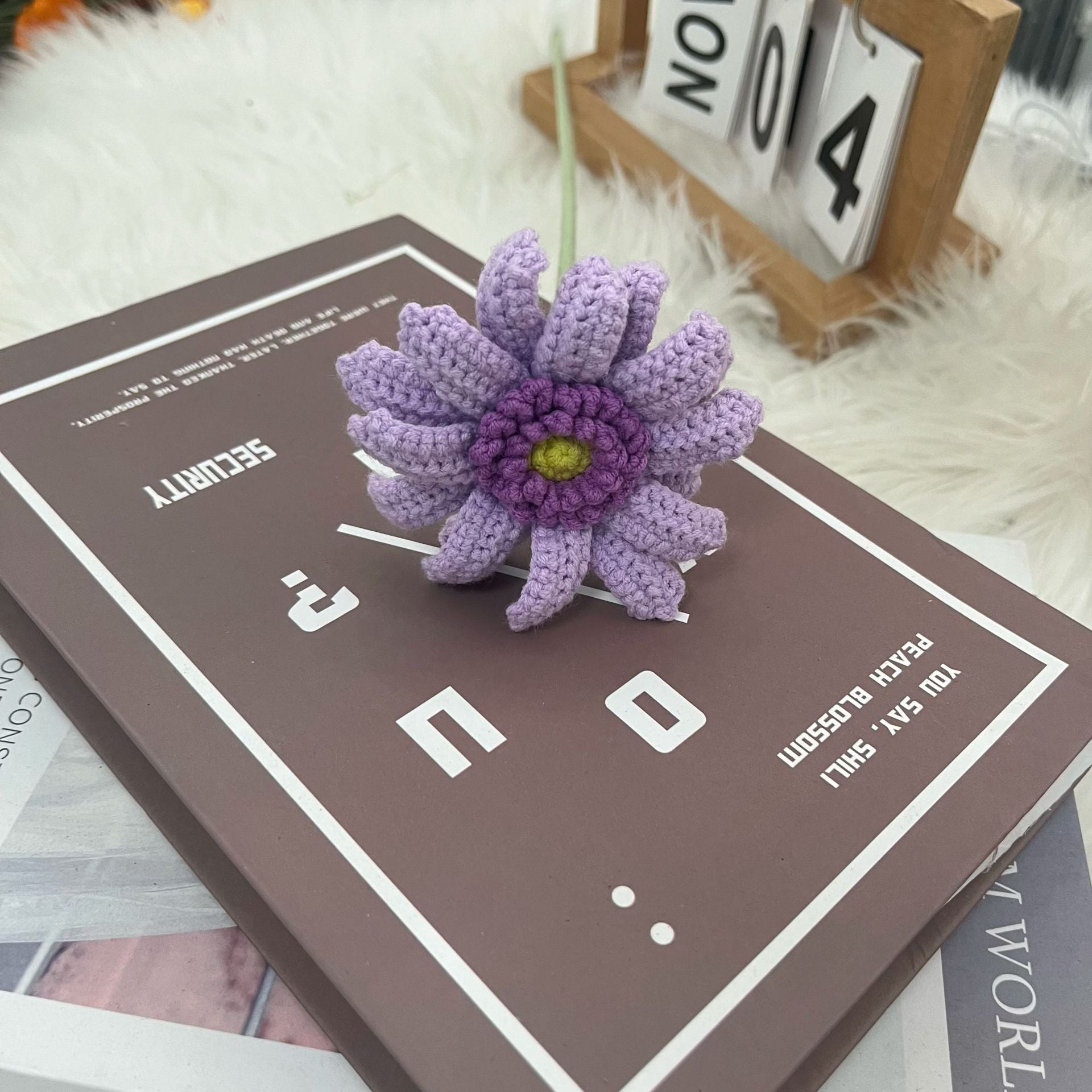 Handmade Crochet Floral Bouquet - Eternal Purple & White Flower Arrangement, Artisanal Home Decor, Desk Centerpiece, Unique Gift for Mother’s Day/Birthday | Knitted Artificial Flowers for Living Room - Mia-yarnwhiper