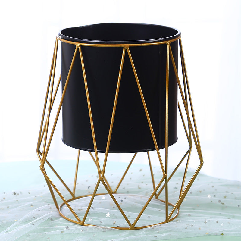 Modern Geometric Metal Planter: Gold & Black Home/Patio Decor, Chic Indoor/Outdoor Accent for Boho/Contemporary Spaces - Mia-yarnwhiper