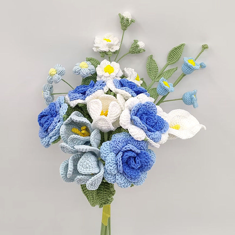 Handmade Crochet Blue & White Bouquet: Wilt-Proof, Hypoallergenic Gift for Home Decor, Weddings & Holidays - Mia-yarnwhiper