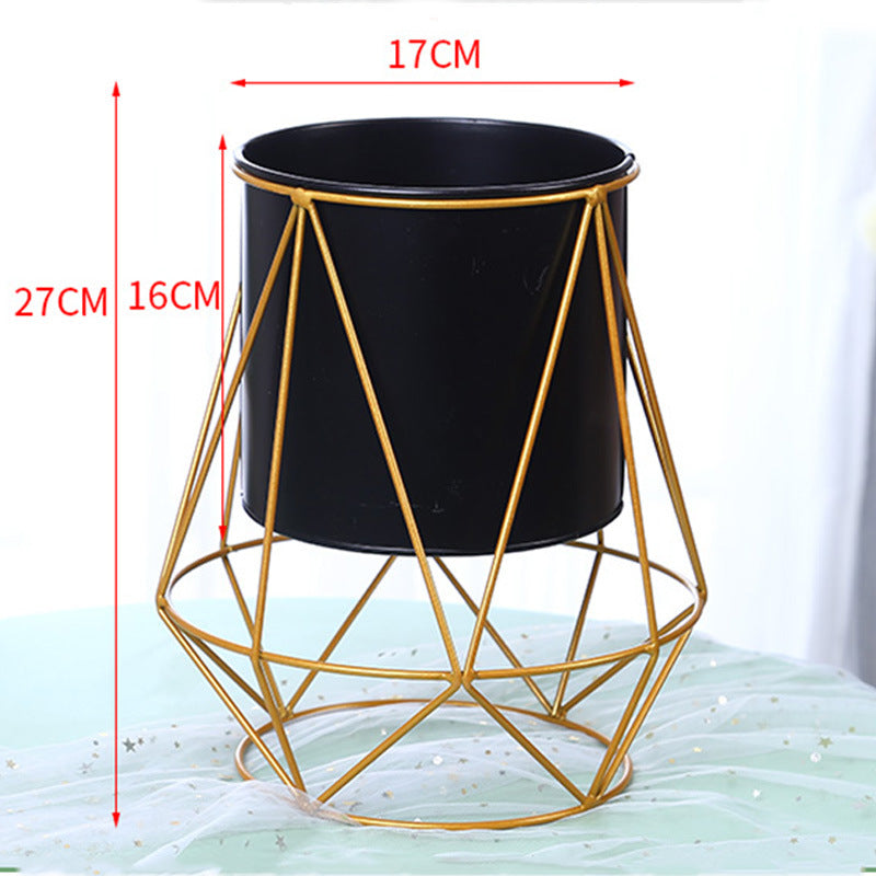 Modern Geometric Metal Planter: Gold & Black Home/Patio Decor, Chic Indoor/Outdoor Accent for Boho/Contemporary Spaces - Mia-yarnwhiper
