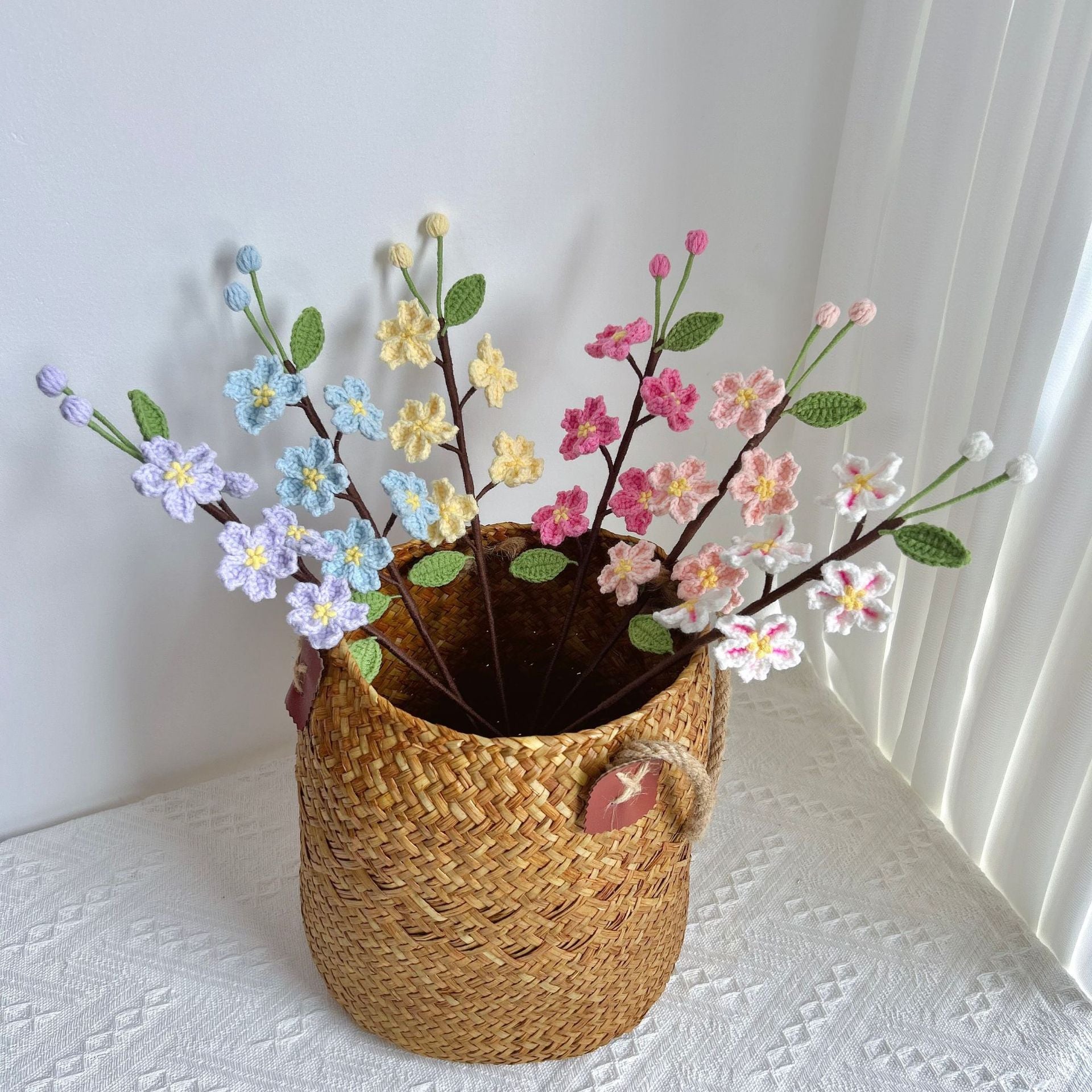 Handmade Crochet Cherry Blossom Bouquet – Permanent Floral Home Decor, Desk Ornament & Unique Handcrafted Gift | Lifelike Sakura Flowers for Room Decor, Housewarming, Birthdays & All Occasions - Mia-yarnwhiper