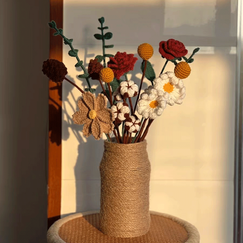 Handmade Crochet Floral Bouquet: Wilt-Proof Eternal Flowers, Home Decor, Hypoallergenic Gift for Holidays & Occasions - Mia-yarnwhiper