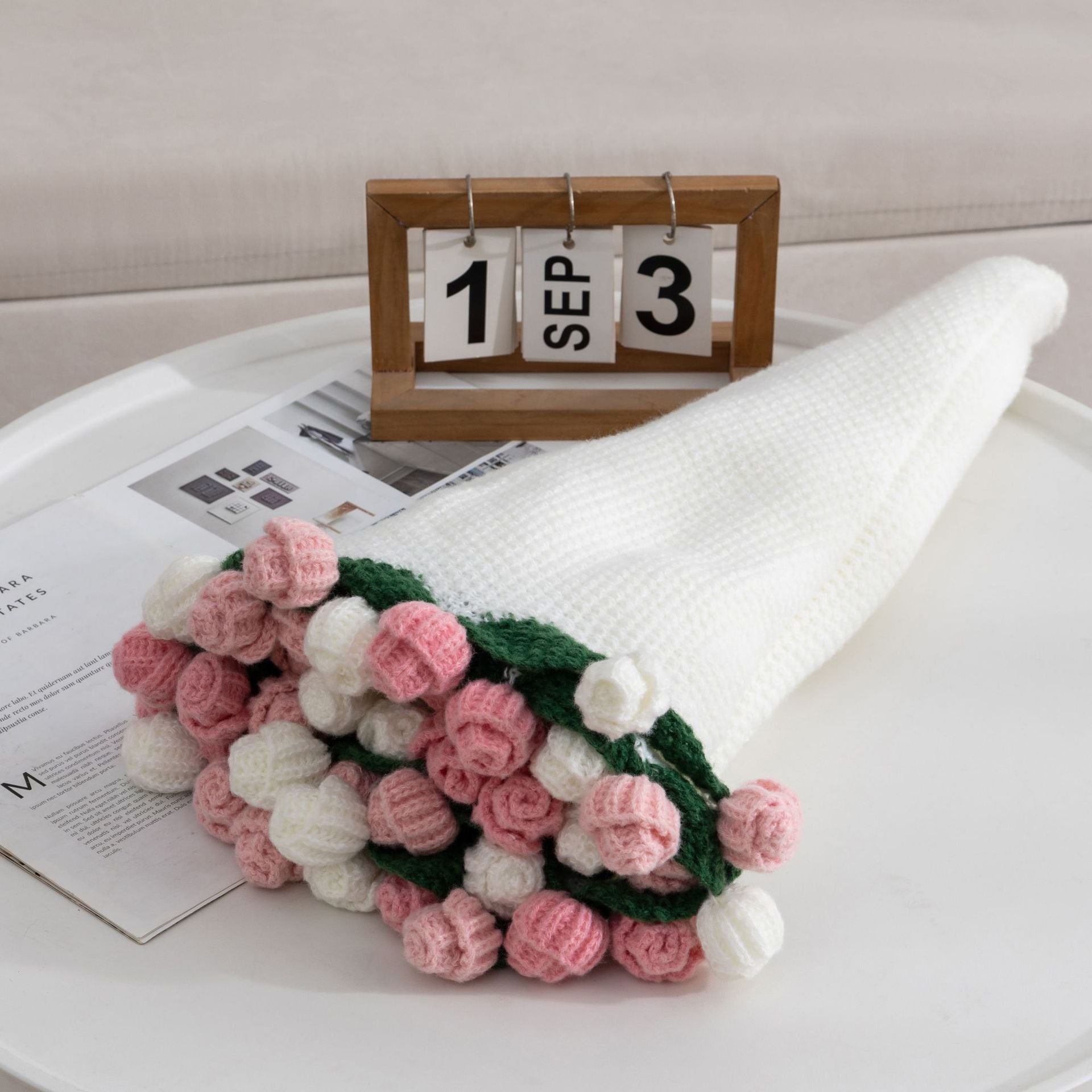 Handmade Crochet Rose Nap Blanket - Eternal Flower Decor for Home & Desk | Handcrafted Cozy Throw, Holiday Gift & Tabletop Decor - Mia-yarnwhiper