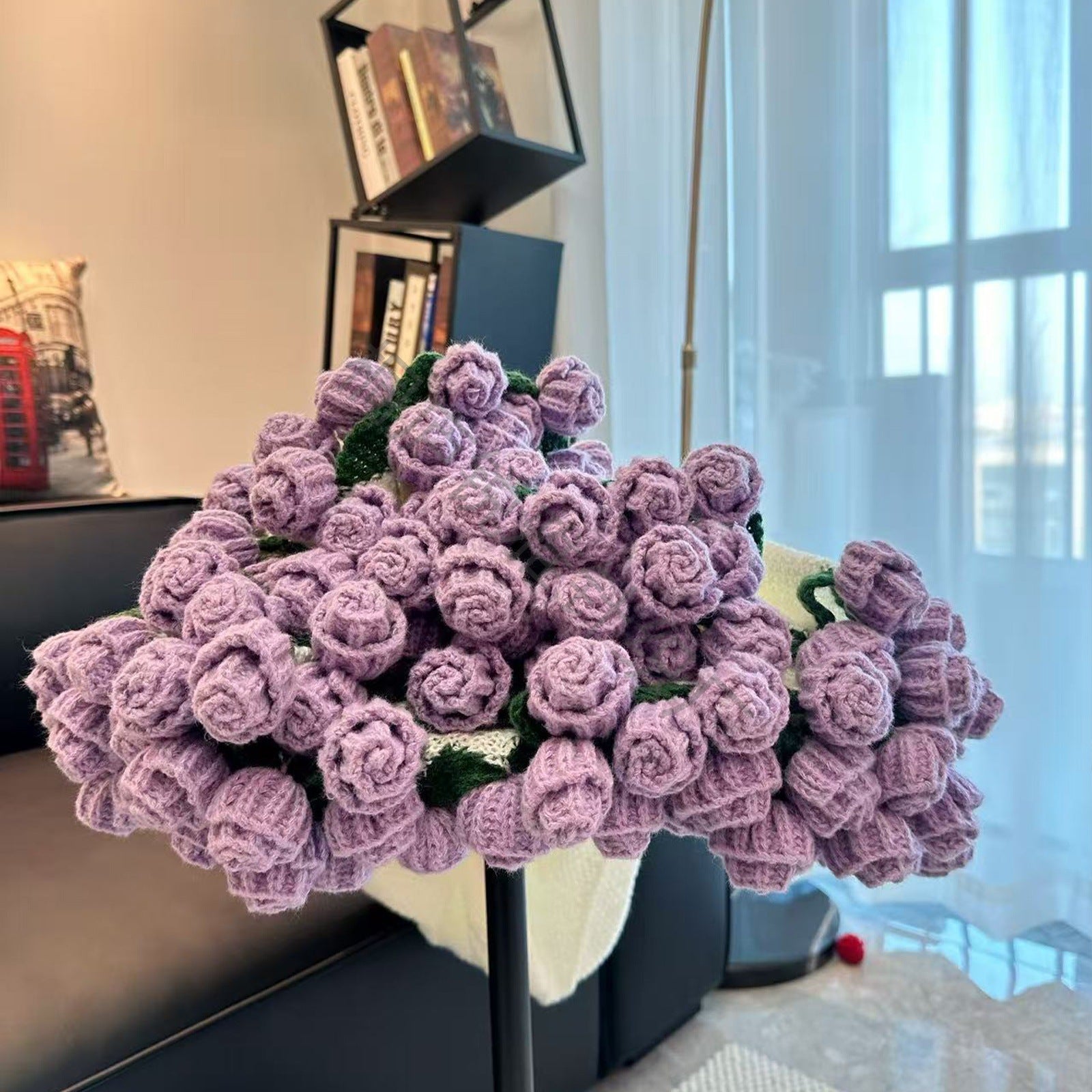 Handmade Crochet Rose Nap Blanket - Eternal Flower Decor for Home & Desk | Handcrafted Cozy Throw, Holiday Gift & Tabletop Decor - Mia-yarnwhiper