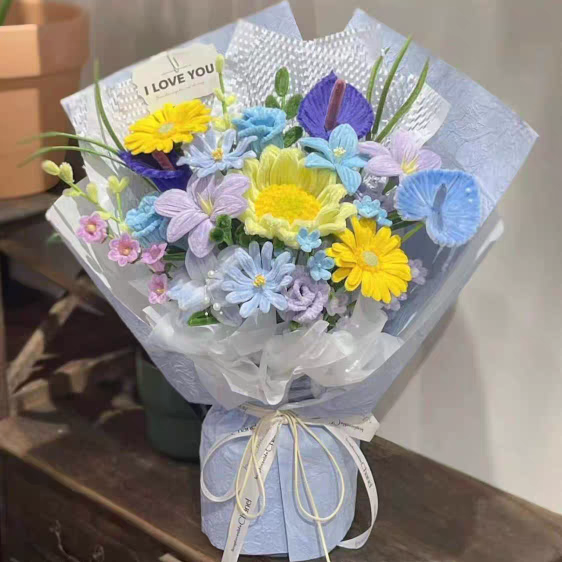 Handmade Crochet Sunflower Bouquet | Eternal Flower Home Decor Tabletop Ornament, Handcrafted Artisan Gift for Birthdays/Anniversaries – Long-Lasting Yarn Floral Arrangement - Mia-yarnwhiper