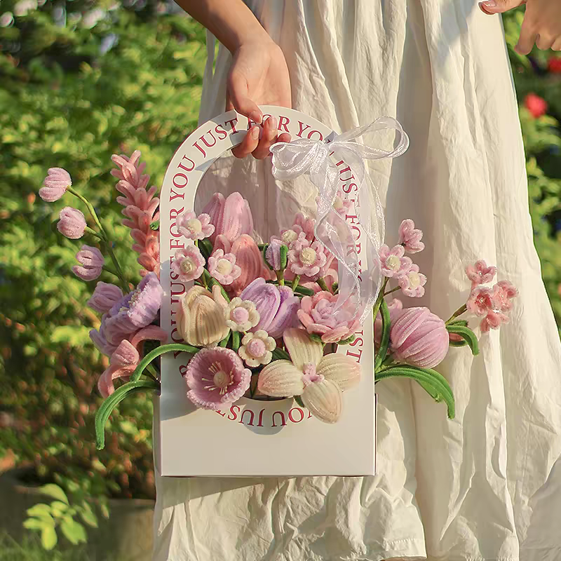 Handmade Crochet Lavender Flower Basket | Eternal Flower Home Decor Tabletop Ornament, Artisan Handcrafted Valentine’s Day Gift – Long-Lasting Yarn Floral Arrangement for Romantic Gifting - Mia-yarnwhiper