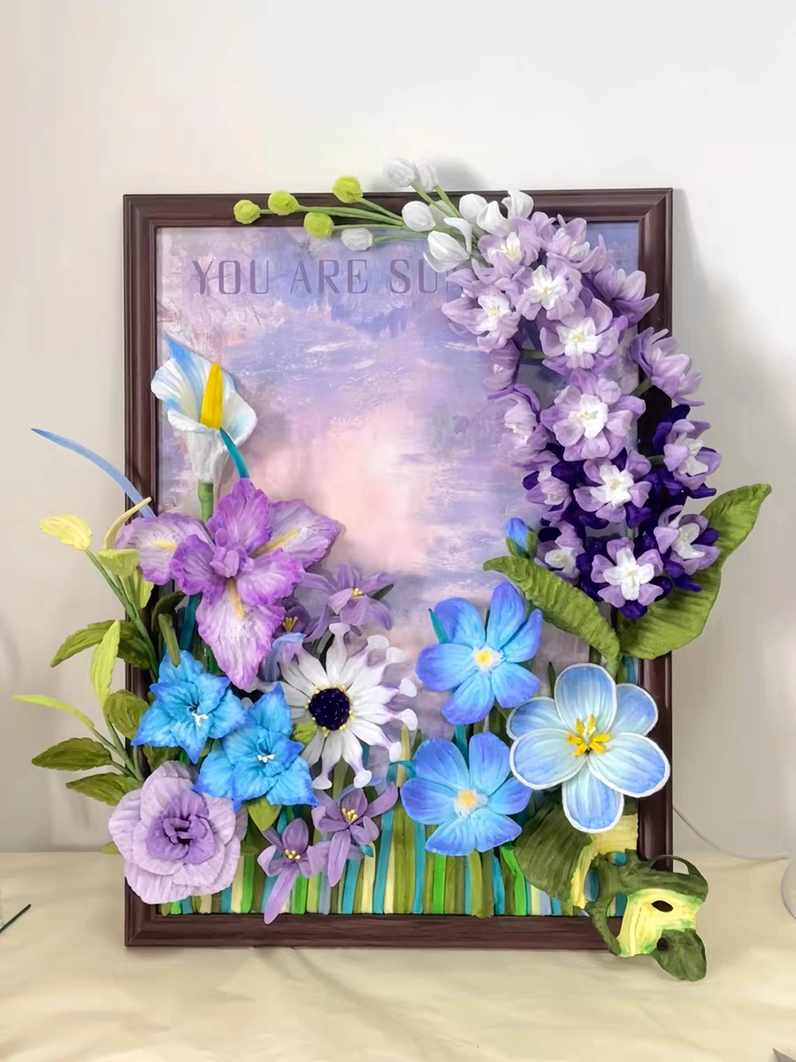 Handmade Crochet Violet Garden Frame Art | Eternal Flower Home Decor Tabletop Ornament, Artisan Handcrafted Valentine’s Day Gift – Long-Lasting Yarn Floral Wall/Desk Decor - Mia-yarnwhiper