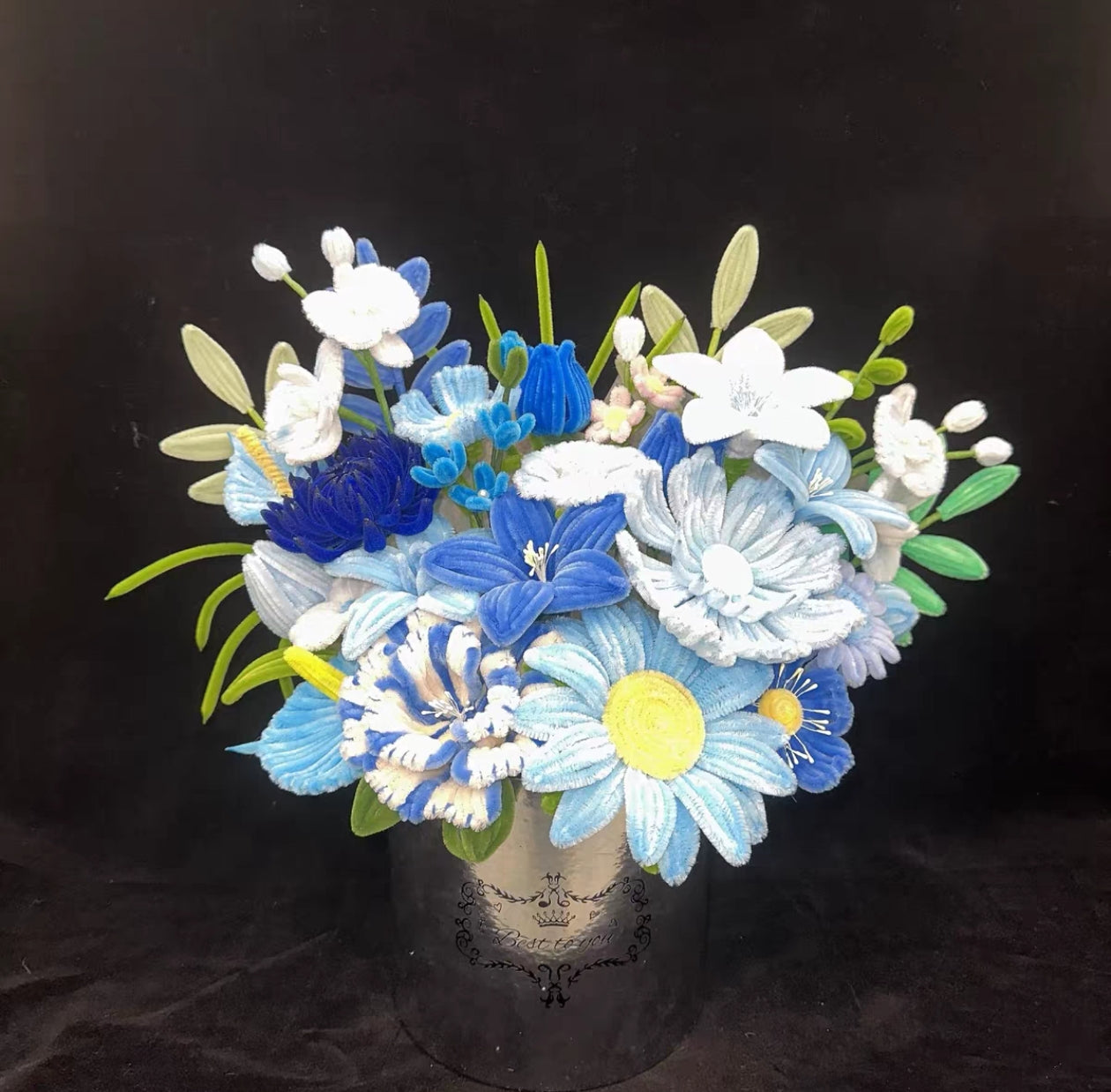 Handmade Crochet Colorful Flower Bucket Arrangement | Eternal Flower Home Decor Tabletop Ornament, Artisan Handcrafted Valentine’s Day Gift – Long-Lasting Yarn Floral Centerpiece for Home Styling - Mia-yarnwhiper