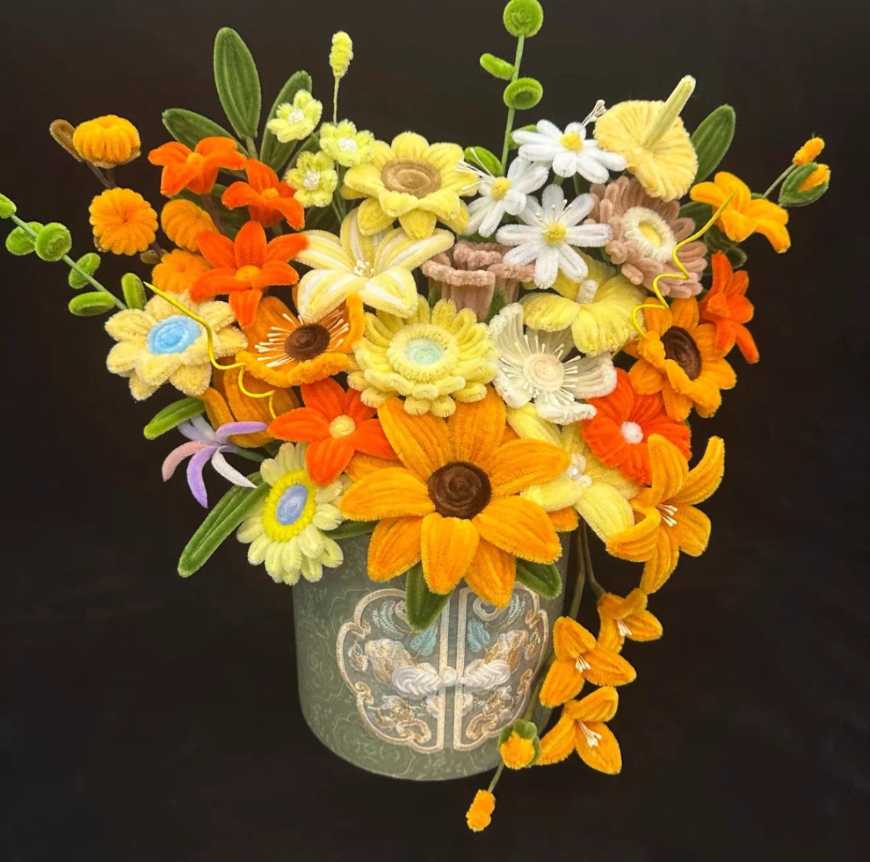 Handmade Crochet Colorful Flower Bucket Arrangement | Eternal Flower Home Decor Tabletop Ornament, Artisan Handcrafted Valentine’s Day Gift – Long-Lasting Yarn Floral Centerpiece for Home Styling - Mia-yarnwhiper