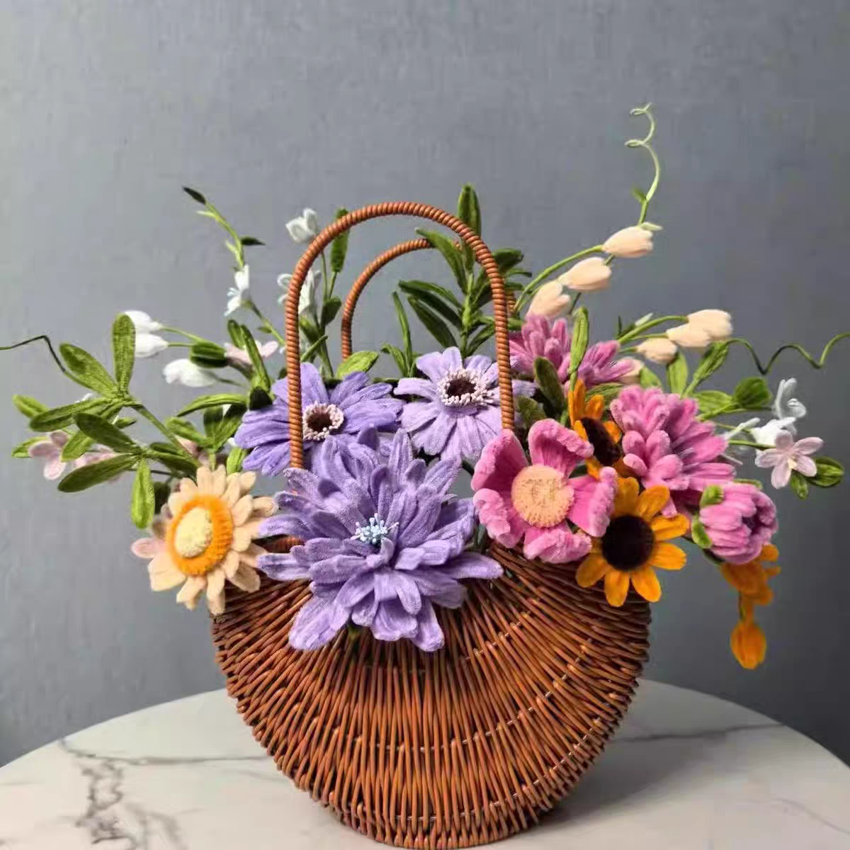 Handmade Crochet Tulip Flower Basket | Eternal Flower Home Decor Tabletop Ornament, Artisan Handcrafted Mother’s Day Gift – Long-Lasting Yarn Floral Arrangement for Mom’s Home Styling - Mia-yarnwhiper