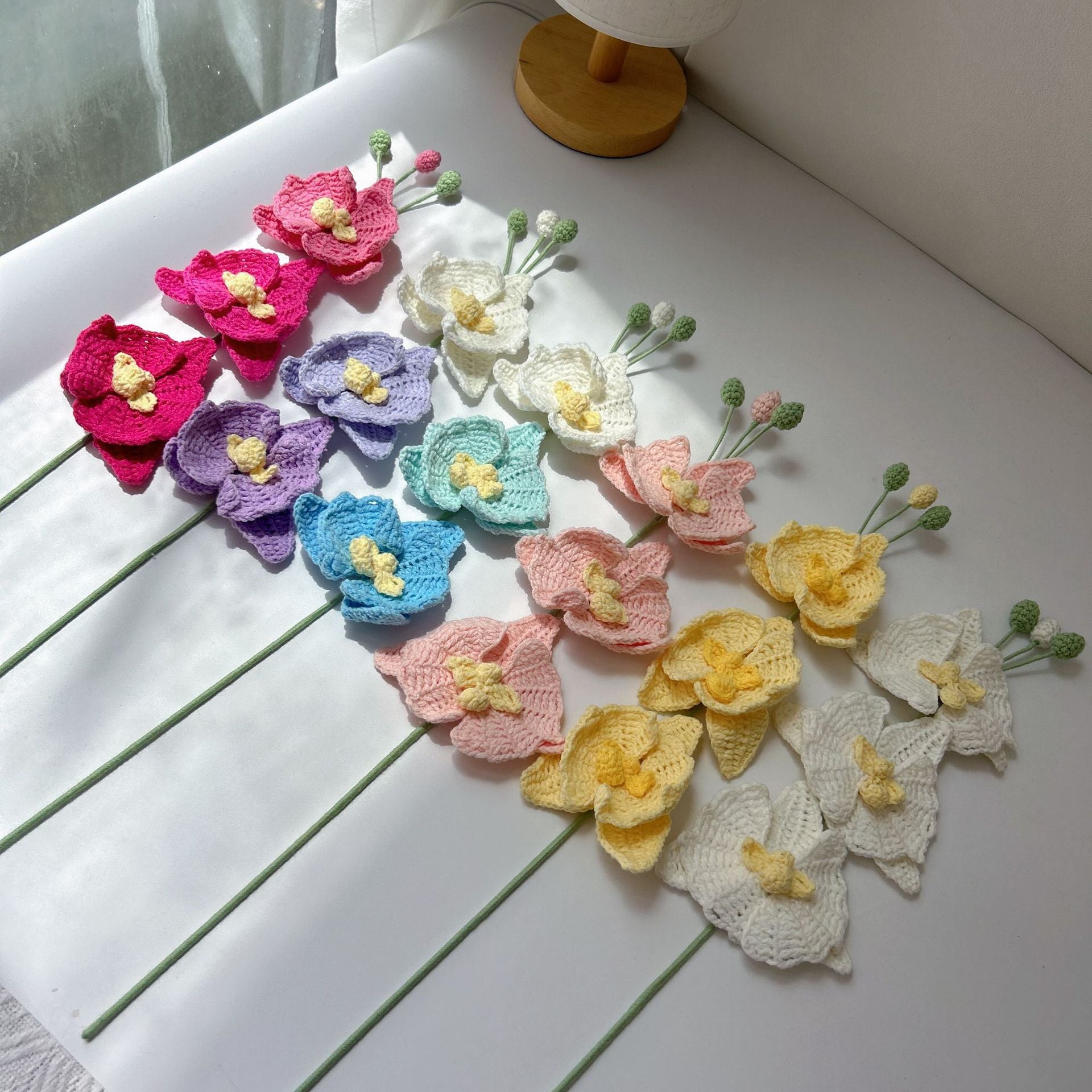 Handmade Crochet Orchid Bouquet: Elegant Home Decor, Desk Ornament & Gift for Housewarming, Birthdays & Occasions - Mia-yarnwhiper