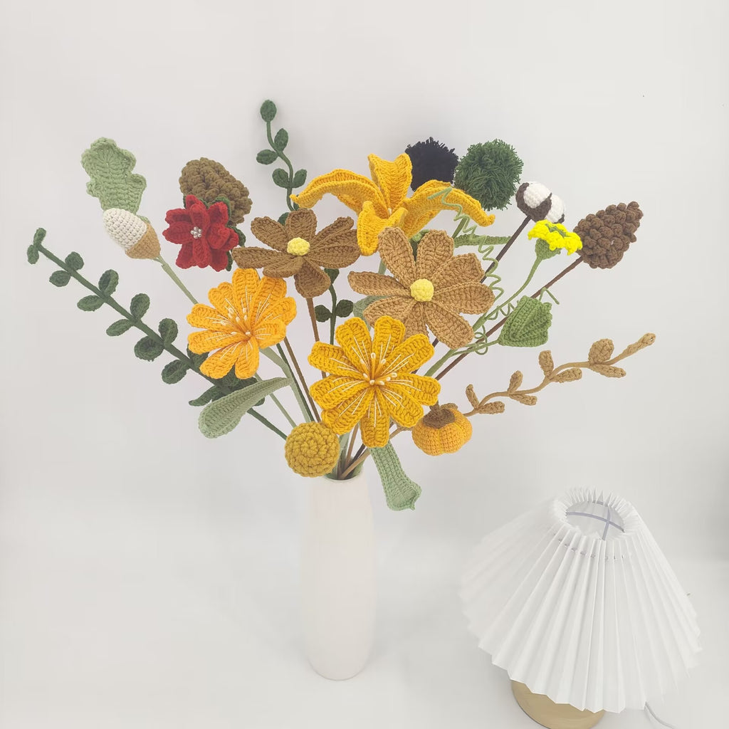 Handmade Crochet Autumn Floral Bouquet: Wilt-Proof, Hypoallergenic Gift for Holidays, Thanksgiving & Housewarming - Mia-yarnwhiper