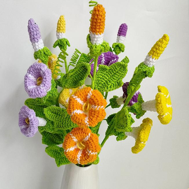 Handmade Crochet Morning Glory Bouquet: Wilt-Proof, Hypoallergenic Gift for Spring Decor, Holidays & Housewarming - Mia-yarnwhiper