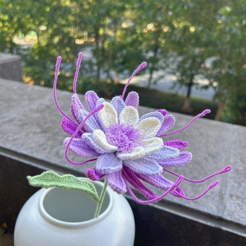 Handmade Crochet Floral Bouquet - Eternal Purple & White Flower Arrangement, Artisanal Home Decor, Desk Centerpiece, Unique Gift for Mother’s Day/Birthday | Knitted Artificial Flowers for Living Room - Mia-yarnwhiper