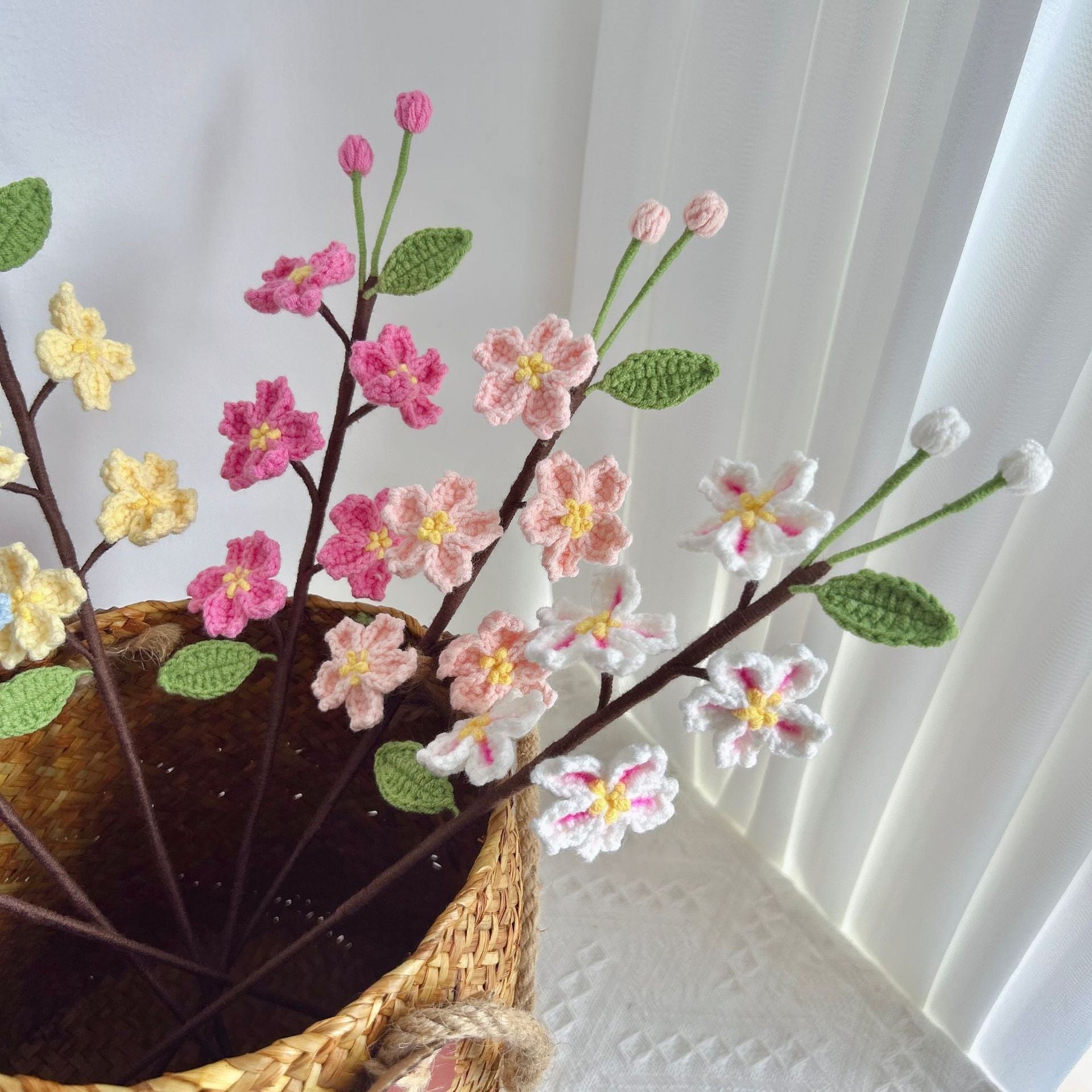 Handmade Crochet Cherry Blossom Bouquet – Permanent Floral Home Decor, Desk Ornament & Unique Handcrafted Gift | Lifelike Sakura Flowers for Room Decor, Housewarming, Birthdays & All Occasions - Mia-yarnwhiper