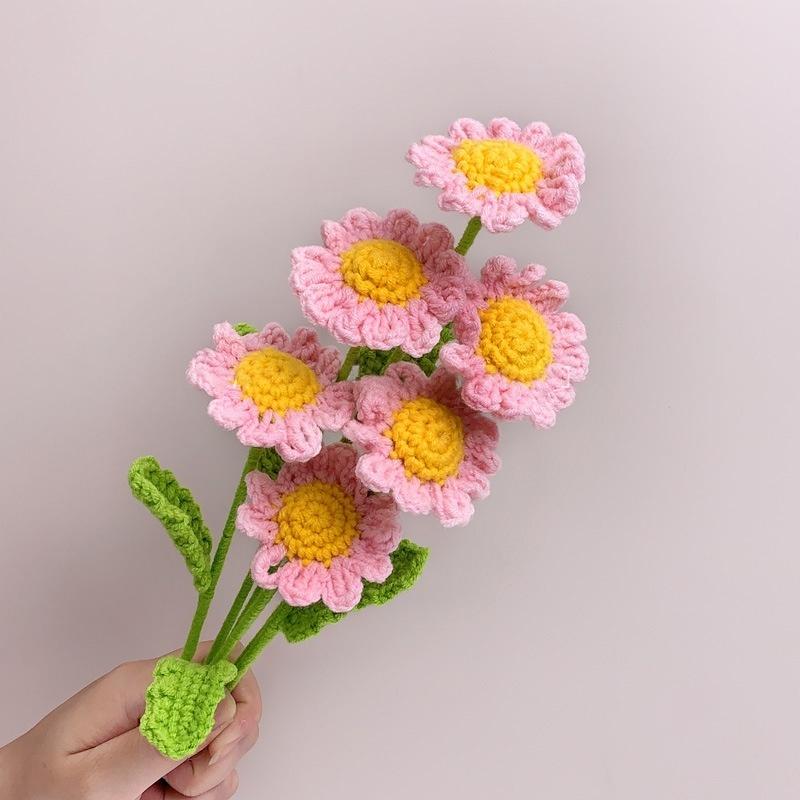 Crochet Daisy Bouquet - Handmade Eternal Flowers for Home Decor, Table Centerpiece & Holiday Gifts | Handcrafted Floral Desk Decor (Pink & White) - Mia-yarnwhiper