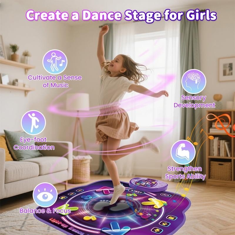 Merach Dance Mat Bluetooth Electronic Dance Pad with Light-up 6-Button 8-Button Built-in Music Dance Game Toy Gift for Kids Girls Boys 3-12 Years Old Portable Play - Mia-yarnwhiper