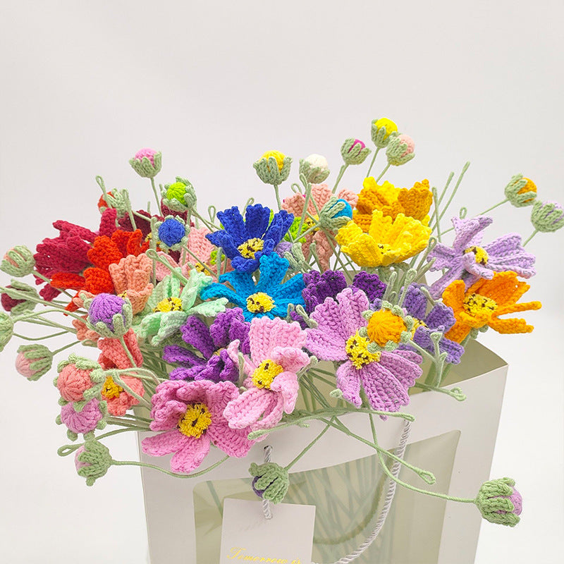 Handmade Crochet Cosmos Flower Bouquet | Eternal Handcrafted Flowers for Home Decor, Desk Decor & Holiday Gifts – Colorful Afghan Knit Floral Arrangement for Valentine’s/Mother’s Day - Mia-yarnwhiper