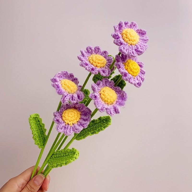 Crochet Daisy Bouquet - Handmade Eternal Flowers for Home Decor, Table Centerpiece & Holiday Gifts | Handcrafted Floral Desk Decor (Pink & White) - Mia-yarnwhiper