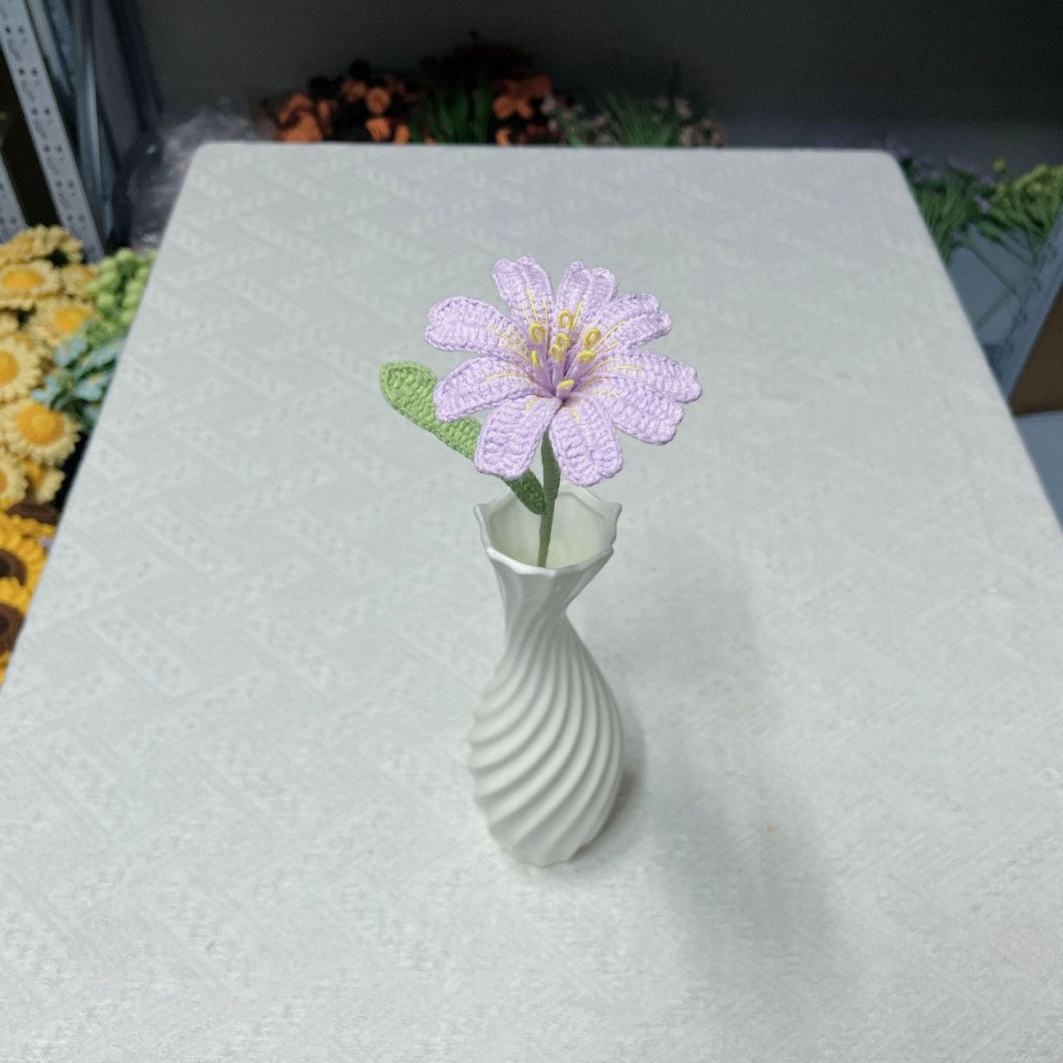 Handmade Crochet Floral Bouquet - Eternal Purple & White Flower Arrangement, Artisanal Home Decor, Desk Centerpiece, Unique Gift for Mother’s Day/Birthday | Knitted Artificial Flowers for Living Room - Mia-yarnwhiper