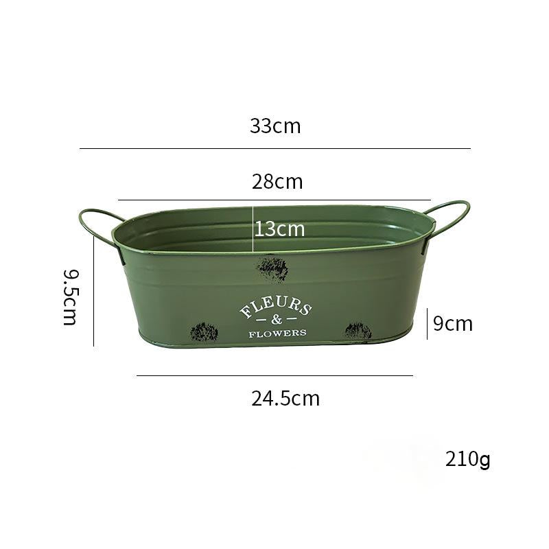 Olive Green Metal Planter Tub with Handles: French Rustic Decor for Indoor Floral & Outdoor Garden Display - Mia-yarnwhiper