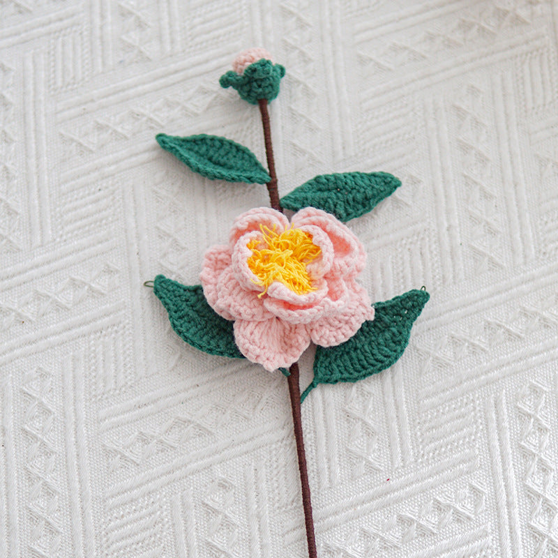 Handmade Crochet Camellia Bouquet | Eternal Handcrafted Floral Decor for Home & Desk, Perfect Holiday Gift – Multi-Color Knit Camellia Arrangement for Valentine’s/Mother’s Day - Mia-yarnwhiper