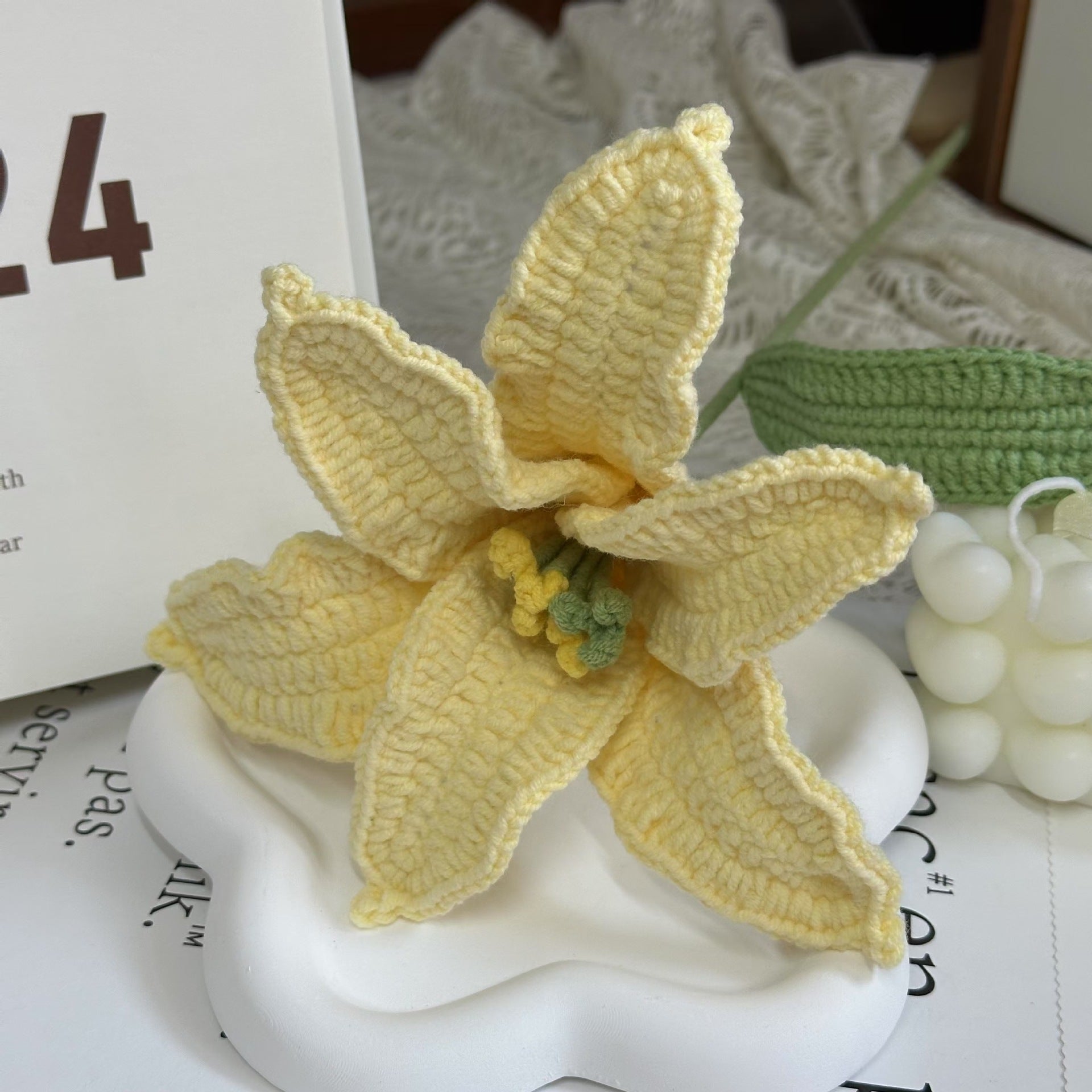 Handmade Crochet Lily Bouquet | Eternal Handcrafted Floral Decor for Home & Desk, Perfect Holiday Gift – Soft Pink & White Knit Lily Arrangement for Valentine’s/Mother’s Day - Mia-yarnwhiper