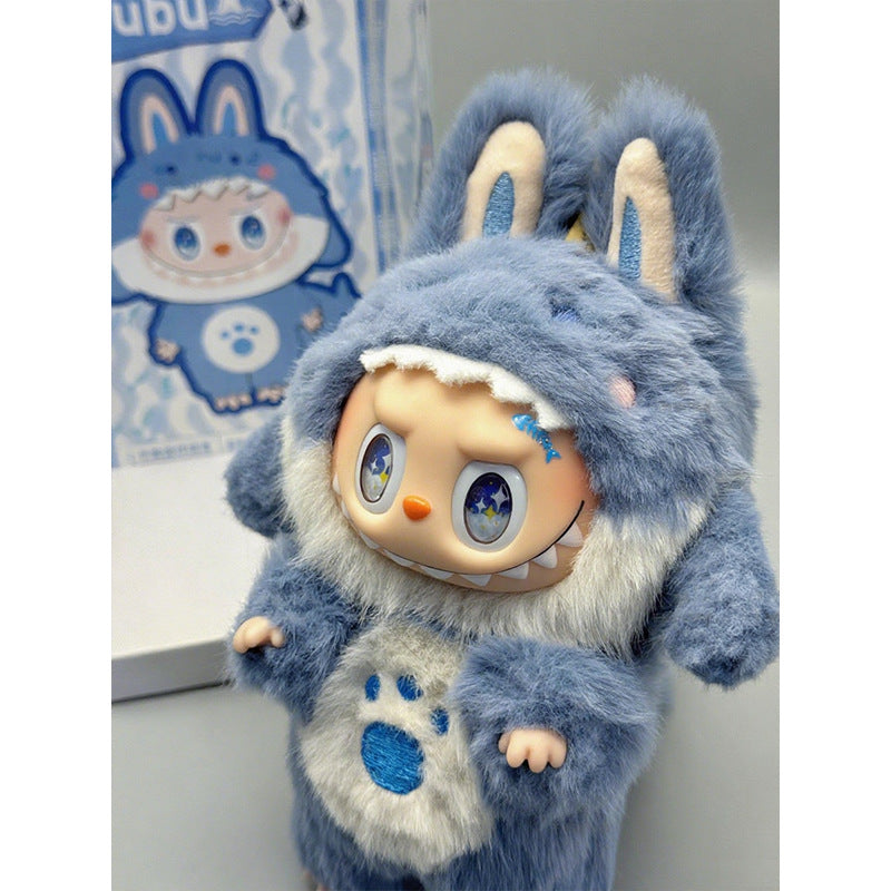 15-17cm Vinyl Doll Shark Costume (Doll Not Included) - Handmade Fluffy Bunny Ear Outfit for 1/2/3 Gen Dolls, Cute Furry Doll Clothing Accessory - Mia-yarnwhiper
