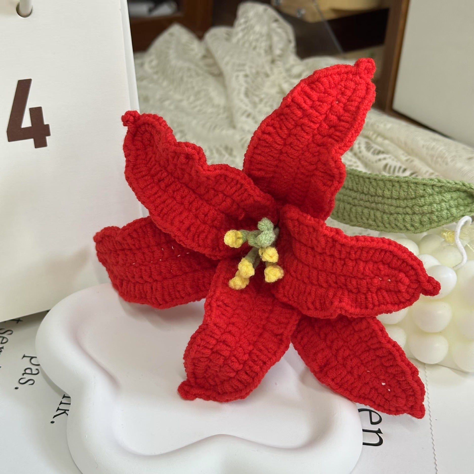 Handmade Crochet Lily Bouquet | Eternal Handcrafted Floral Decor for Home & Desk, Perfect Holiday Gift – Soft Pink & White Knit Lily Arrangement for Valentine’s/Mother’s Day - Mia-yarnwhiper