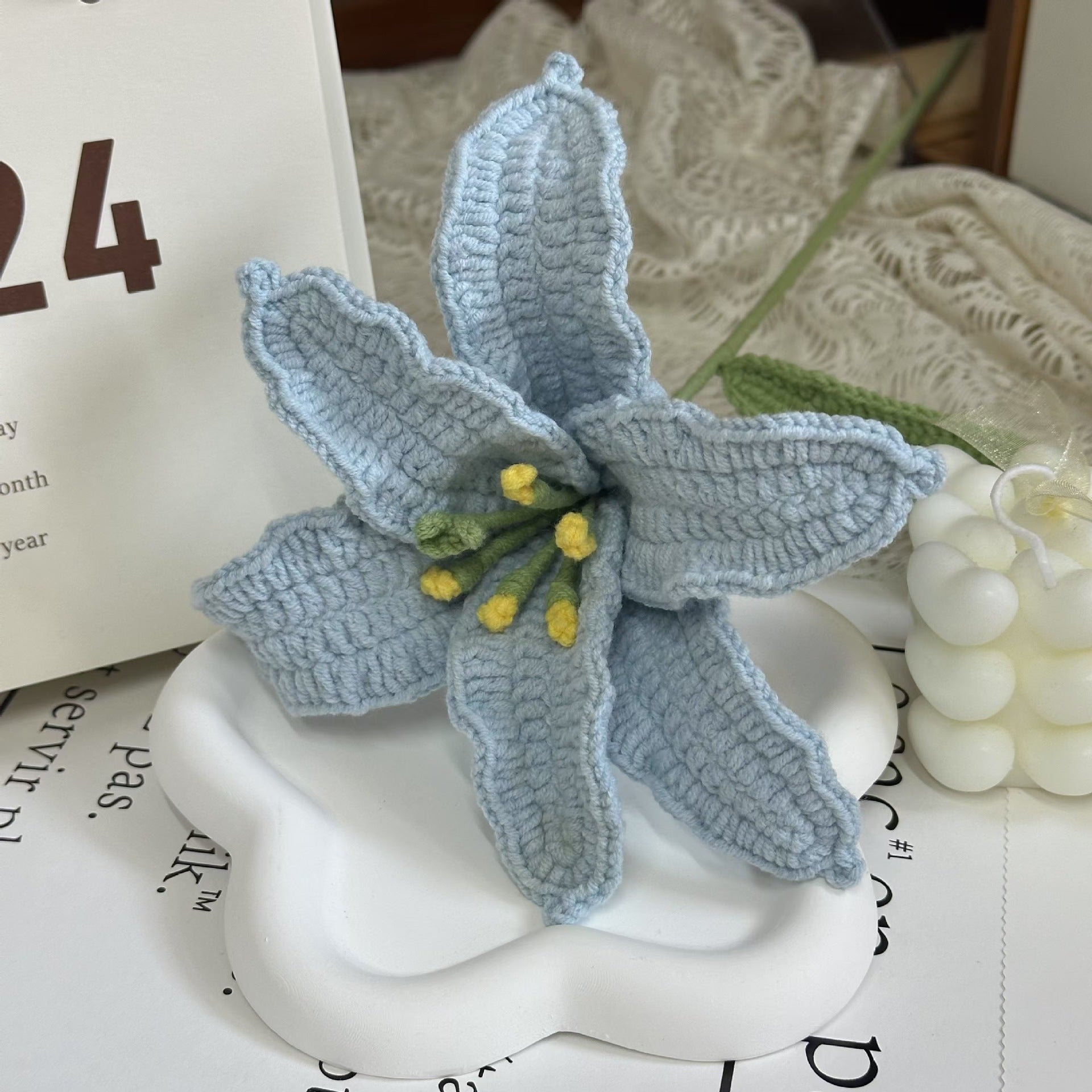 Handmade Crochet Lily Bouquet | Eternal Handcrafted Floral Decor for Home & Desk, Perfect Holiday Gift – Soft Pink & White Knit Lily Arrangement for Valentine’s/Mother’s Day - Mia-yarnwhiper