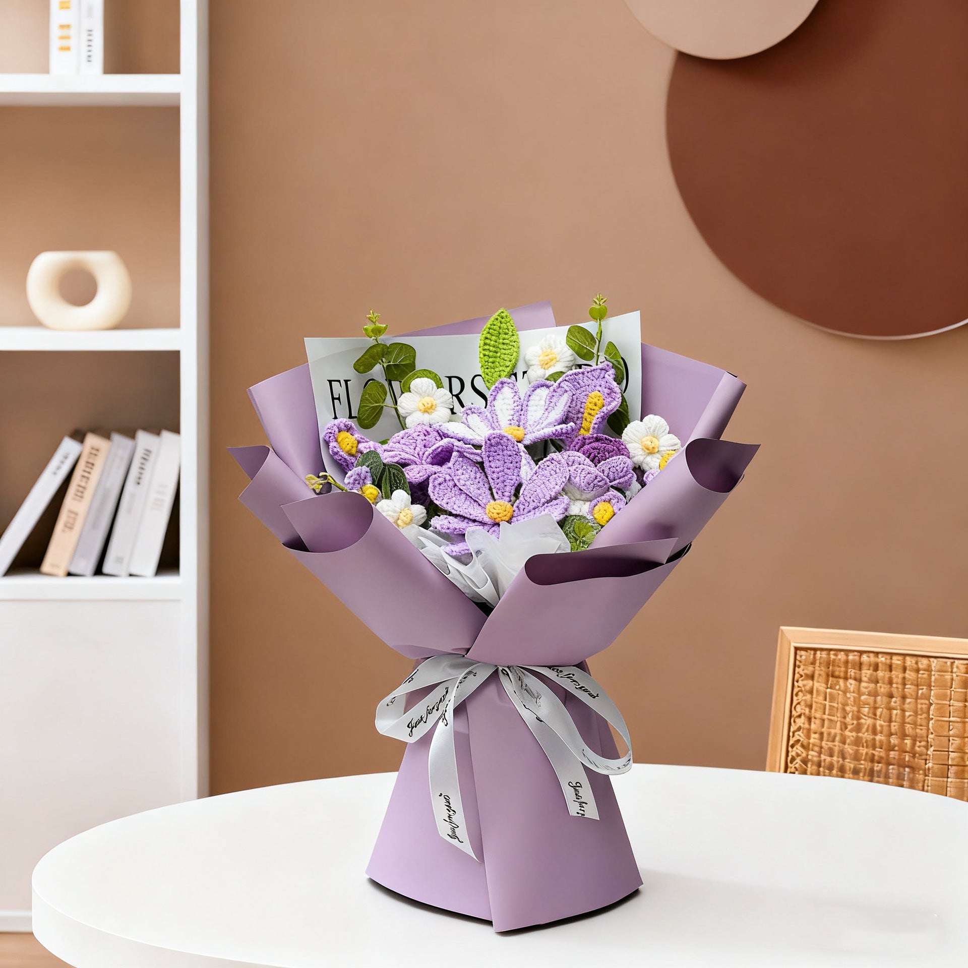 Handmade Blue Crochet Flower Bouquet | Eternal Handcrafted Floral Gift for Holidays, Home & Desk Decor – Wrapped Knit Bloom Arrangement for Valentine’s/Mother’s Day - Mia-yarnwhiper