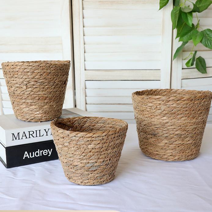 Handwoven Natural Fiber Planter Basket: Rustic Boho Decor for Indoor Table & Outdoor Garden Farmhouse Accent - Mia-yarnwhiper