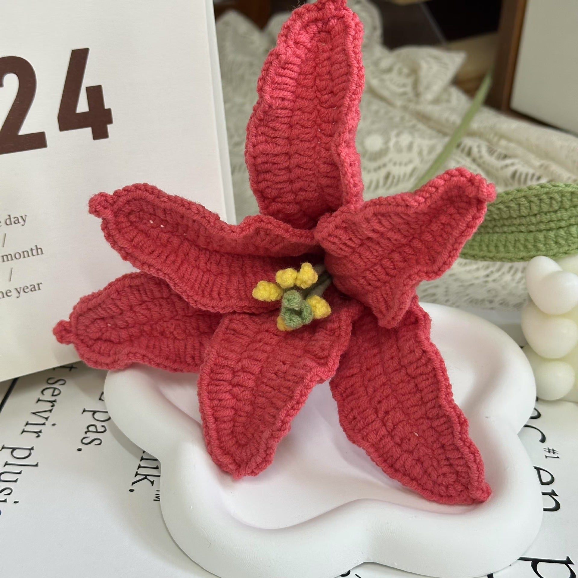 Handmade Crochet Lily Bouquet | Eternal Handcrafted Floral Decor for Home & Desk, Perfect Holiday Gift – Soft Pink & White Knit Lily Arrangement for Valentine’s/Mother’s Day - Mia-yarnwhiper