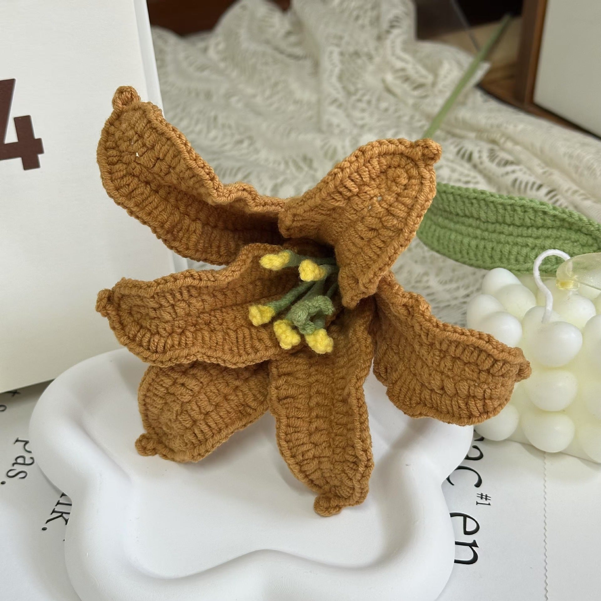 Handmade Crochet Lily Bouquet | Eternal Handcrafted Floral Decor for Home & Desk, Perfect Holiday Gift – Soft Pink & White Knit Lily Arrangement for Valentine’s/Mother’s Day - Mia-yarnwhiper