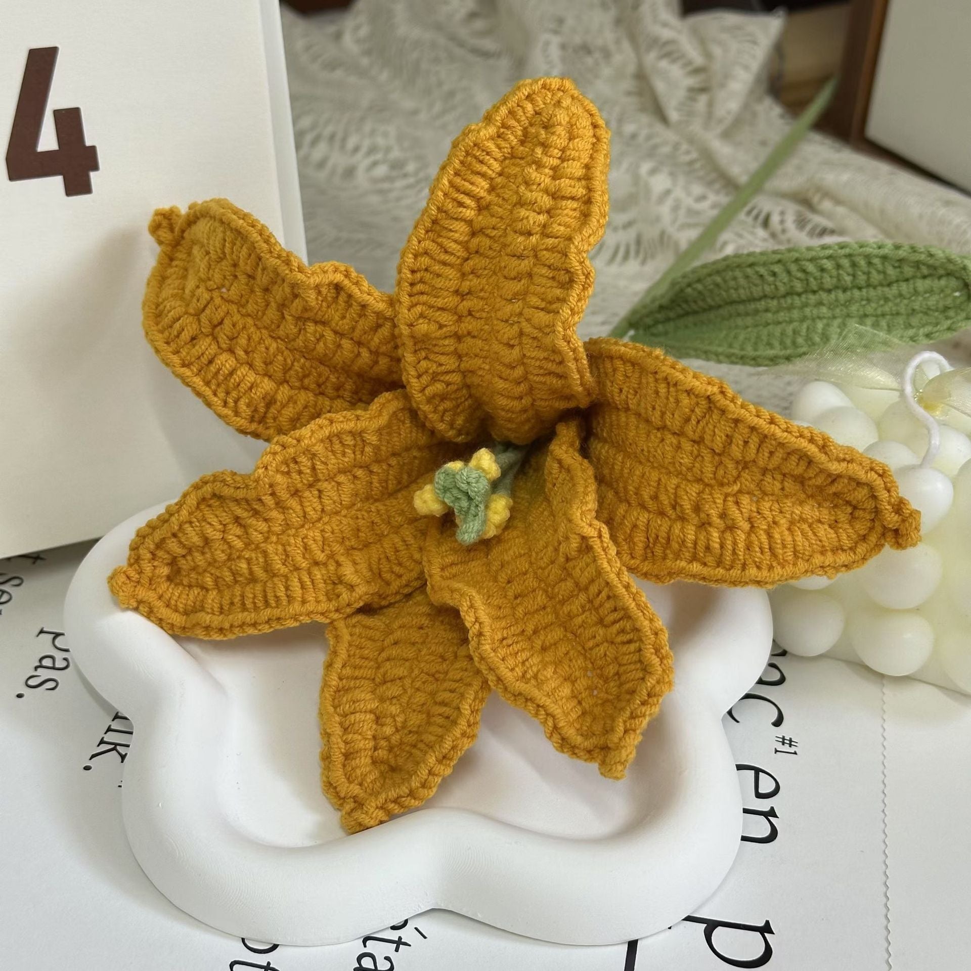 Handmade Crochet Lily Bouquet | Eternal Handcrafted Floral Decor for Home & Desk, Perfect Holiday Gift – Soft Pink & White Knit Lily Arrangement for Valentine’s/Mother’s Day - Mia-yarnwhiper