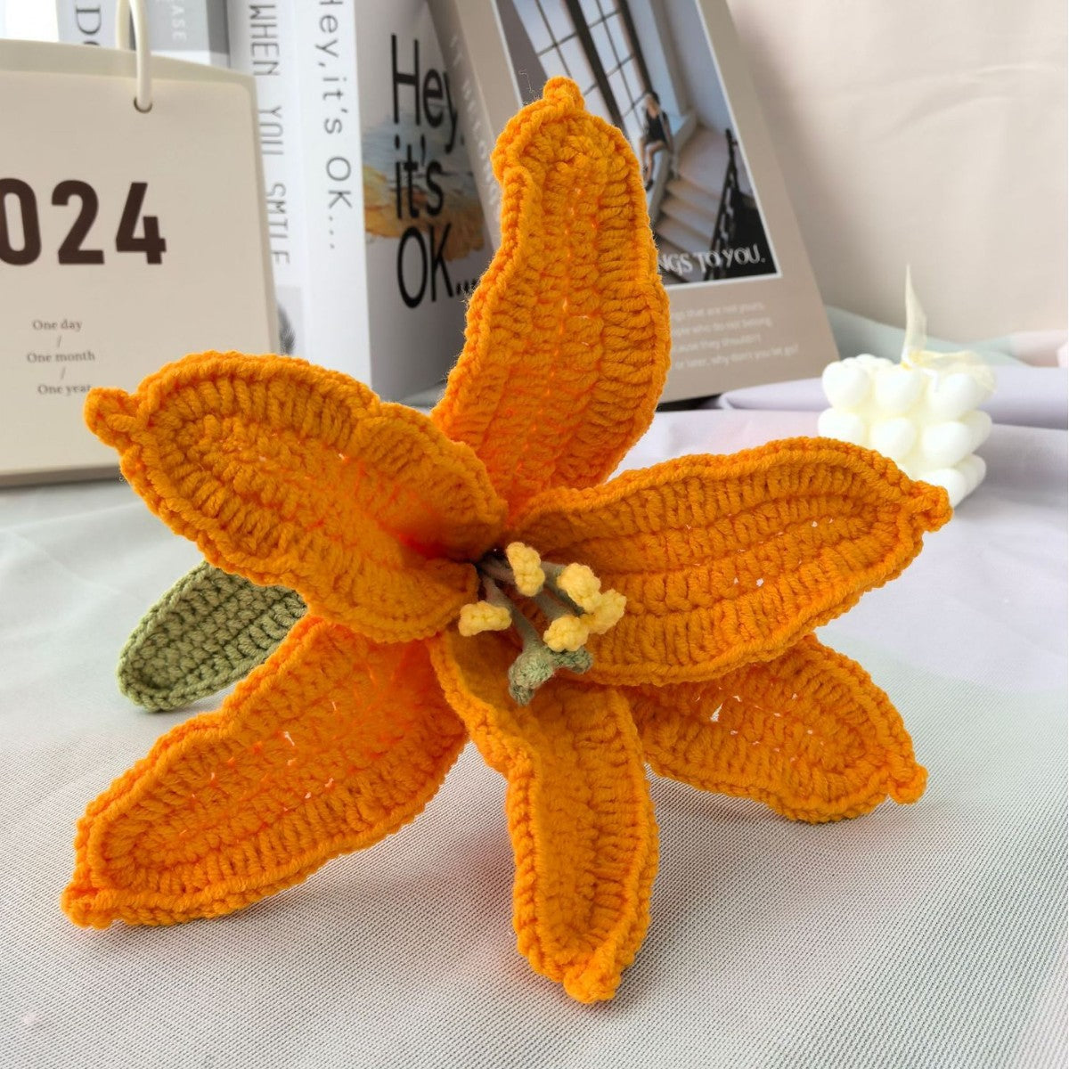 Handmade Crochet Lily Bouquet | Eternal Handcrafted Floral Decor for Home & Desk, Perfect Holiday Gift – Soft Pink & White Knit Lily Arrangement for Valentine’s/Mother’s Day - Mia-yarnwhiper