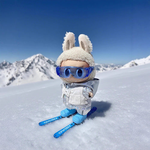 17cm Vinyl Doll Ski Outfit (Doll Not Included) - Handmade Bunny Ear Coat & Vest Set for 1/2/3 Gen Dolls, Cute Winter Doll Costume Accessory - Mia-yarnwhiper