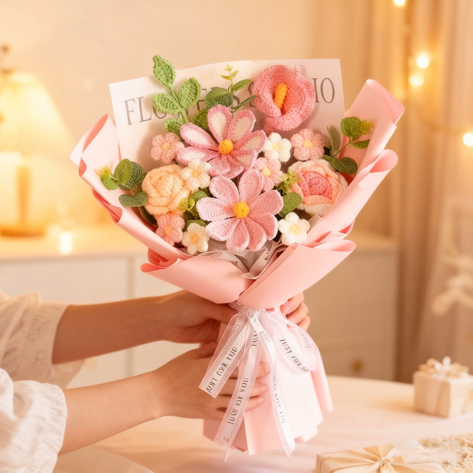 Handmade Blue Crochet Flower Bouquet | Eternal Handcrafted Floral Gift for Holidays, Home & Desk Decor – Wrapped Knit Bloom Arrangement for Valentine’s/Mother’s Day - Mia-yarnwhiper