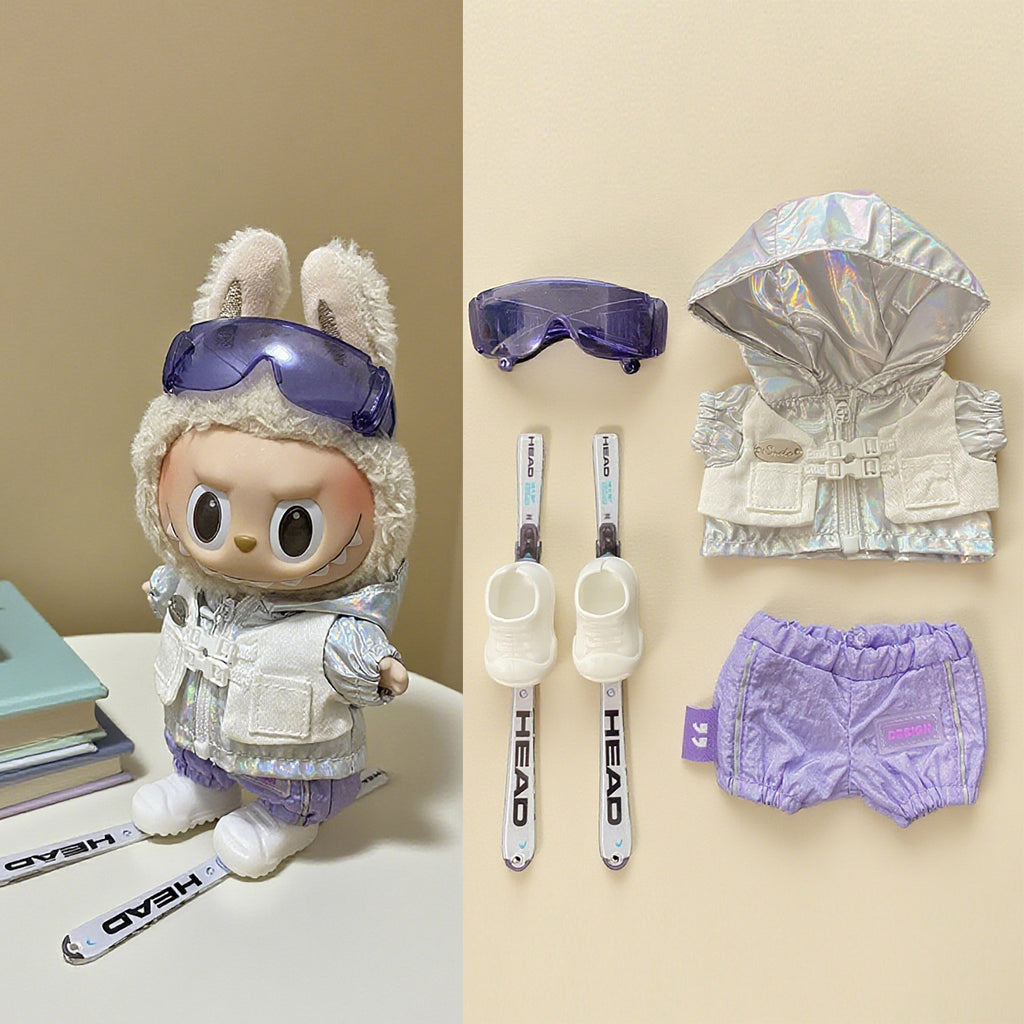 17cm Vinyl Doll Ski Outfit (Doll Not Included) - Handmade Bunny Ear Coat & Vest Set for 1/2/3 Gen Dolls, Cute Winter Doll Costume Accessory - Mia-yarnwhiper