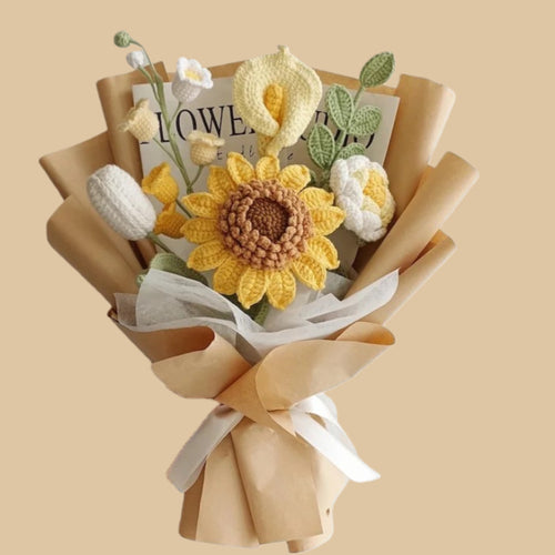 Handmade Blue Crochet Flower Bouquet | Eternal Handcrafted Floral Gift for Holidays, Home & Desk Decor – Wrapped Knit Bloom Arrangement for Valentine’s/Mother’s Day - Mia-yarnwhiper