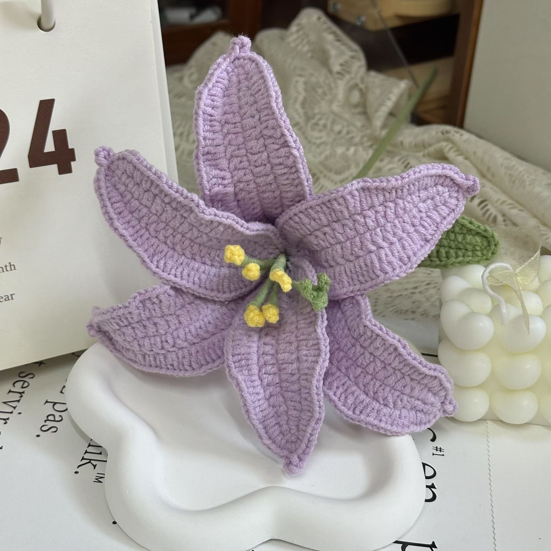 Handmade Crochet Lily Bouquet | Eternal Handcrafted Floral Decor for Home & Desk, Perfect Holiday Gift – Soft Pink & White Knit Lily Arrangement for Valentine’s/Mother’s Day - Mia-yarnwhiper