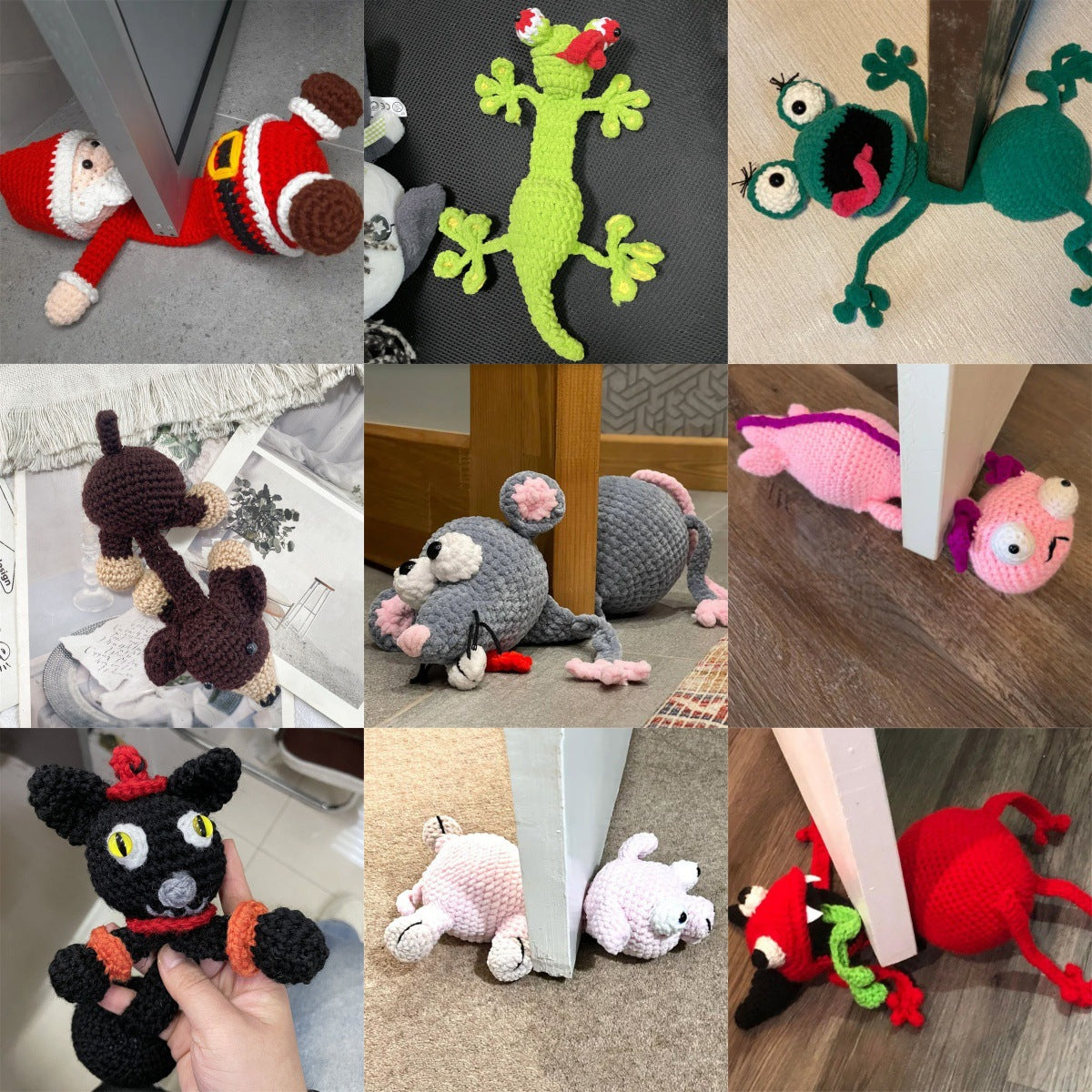 Funny Squashed Animal Crochet Door Stopper - Adorable Handmade Gecko/Frog/Santa Home Decor, Cute Functional Gift for Kids & Adults - Mia-yarnwhiper