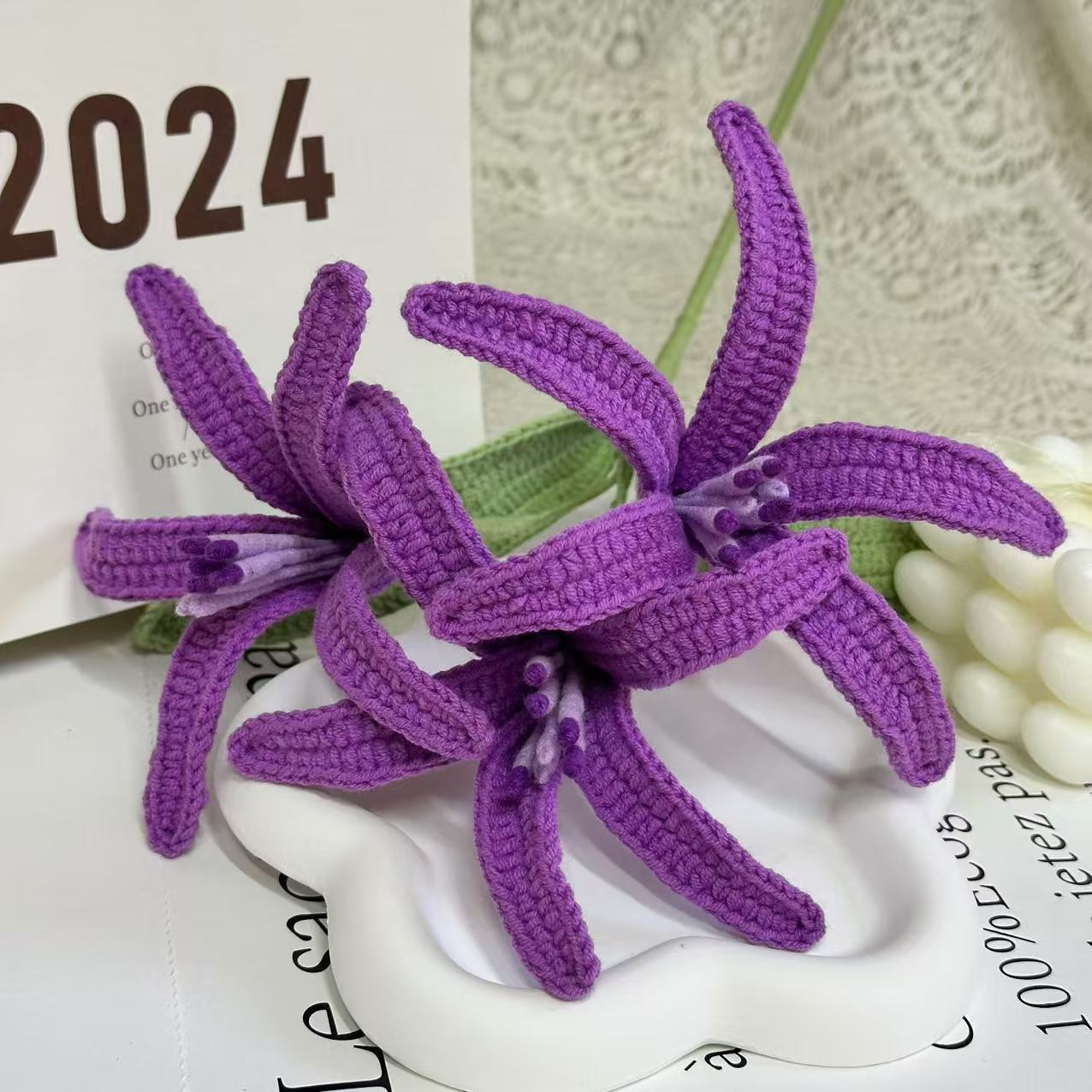 Handmade Crochet Flower Bouquet Assortment | Eternal Handcrafted Floral Decor for Home & Desk, Perfect Holiday Gift – Colorful Knit Flowers (Lily/Clematis/Cosmos) for Valentine’s/Mother’s Day - Mia-yarnwhiper