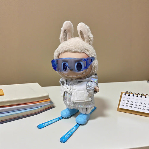 17cm Vinyl Doll Ski Outfit (Doll Not Included) - Handmade Bunny Ear Coat & Vest Set for 1/2/3 Gen Dolls, Cute Winter Doll Costume Accessory - Mia-yarnwhiper