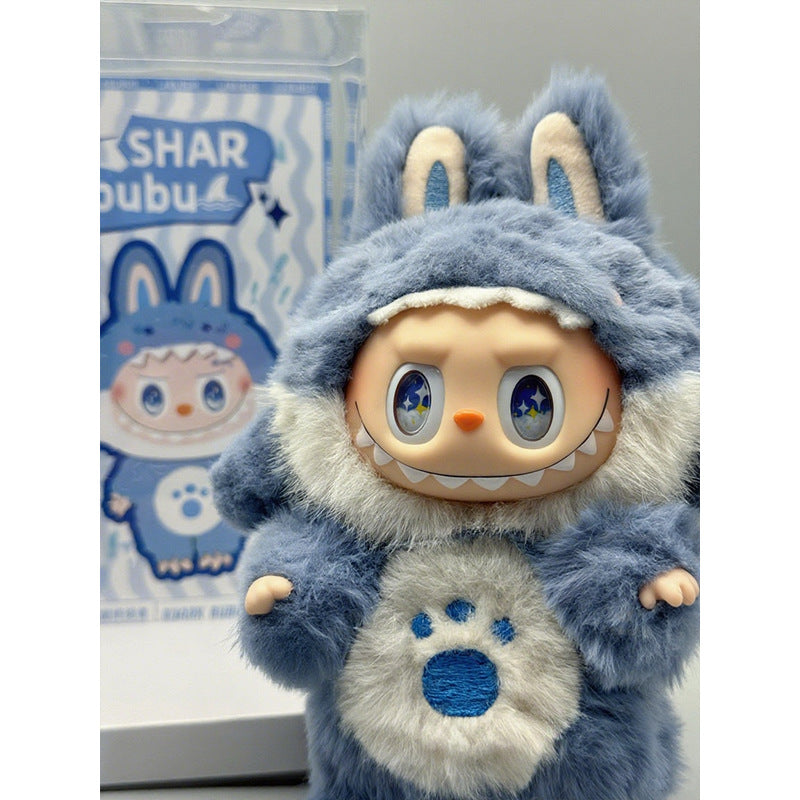 15-17cm Vinyl Doll Shark Costume (Doll Not Included) - Handmade Fluffy Bunny Ear Outfit for 1/2/3 Gen Dolls, Cute Furry Doll Clothing Accessory - Mia-yarnwhiper