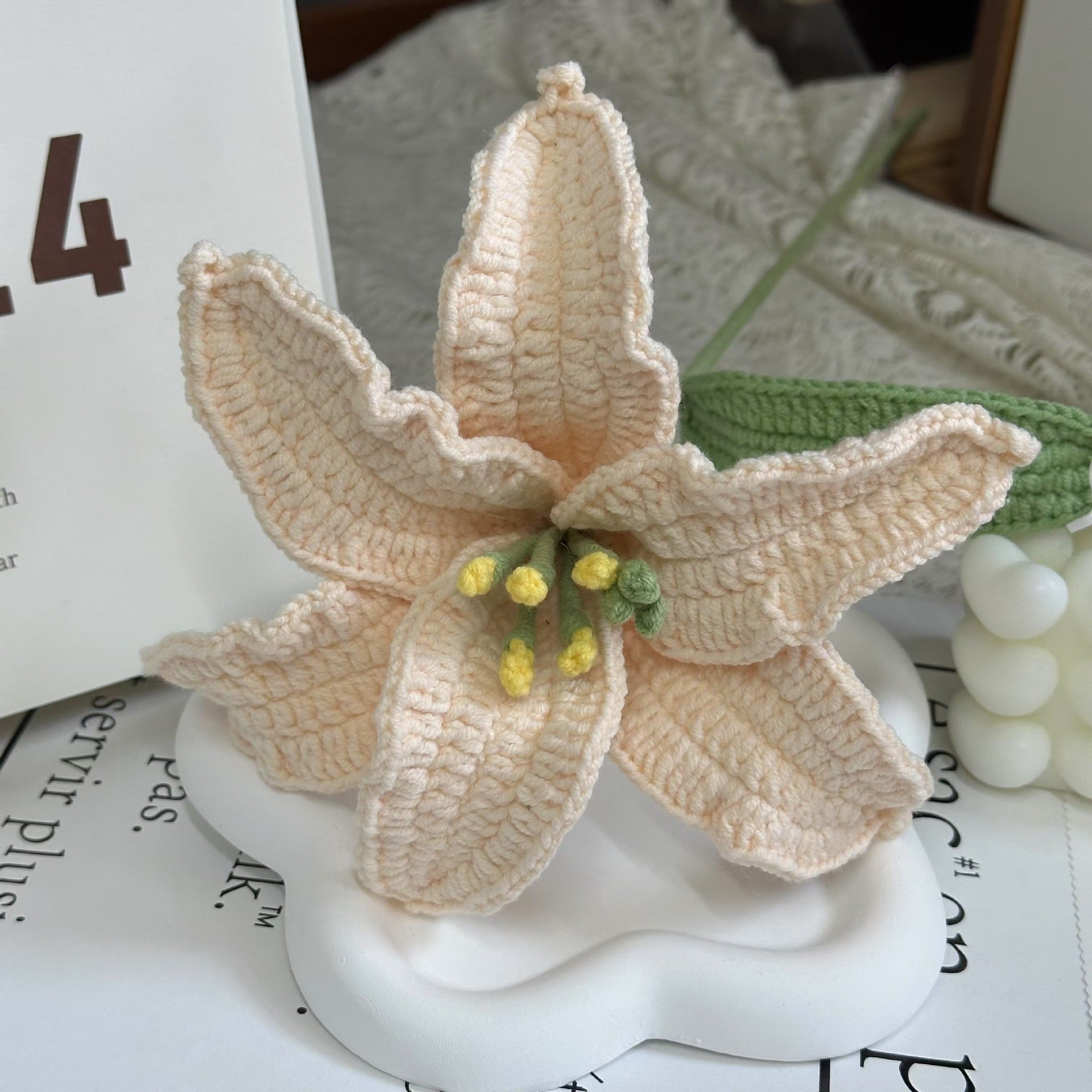 Handmade Crochet Lily Bouquet | Eternal Handcrafted Floral Decor for Home & Desk, Perfect Holiday Gift – Soft Pink & White Knit Lily Arrangement for Valentine’s/Mother’s Day - Mia-yarnwhiper