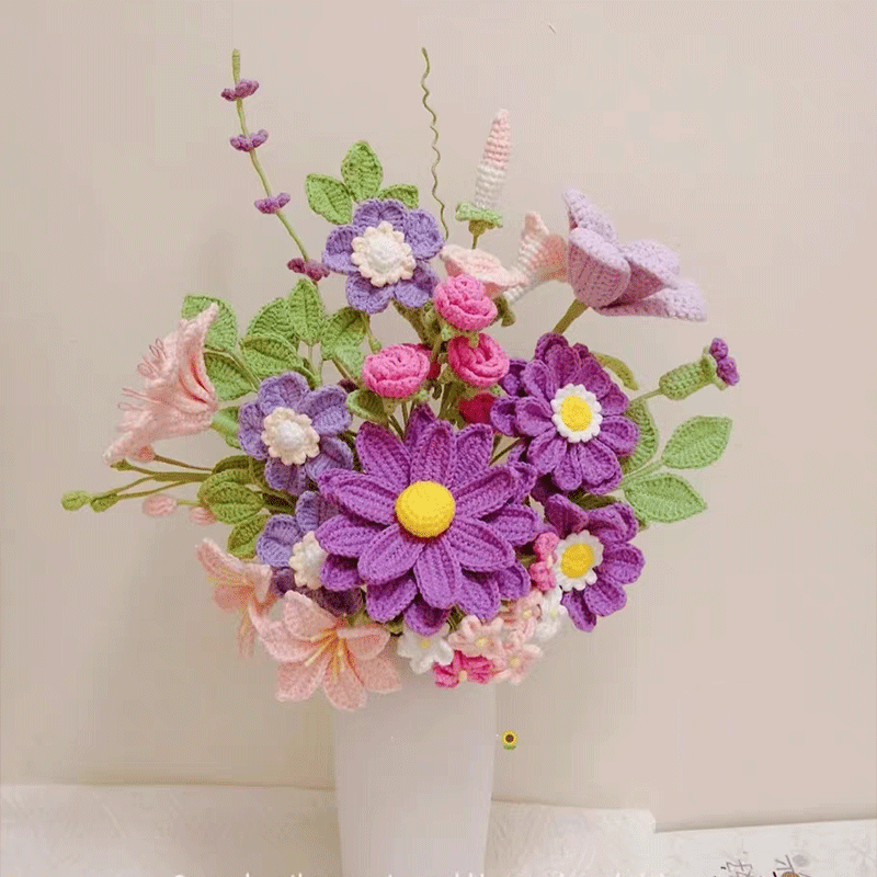 Handmade Crochet Floral Bouquet: Purple & Pink Arrangement, Home Decor, Centerpiece, Gift for Mother’s Day/Birthday/Housewarming - Mia-yarnwhiper