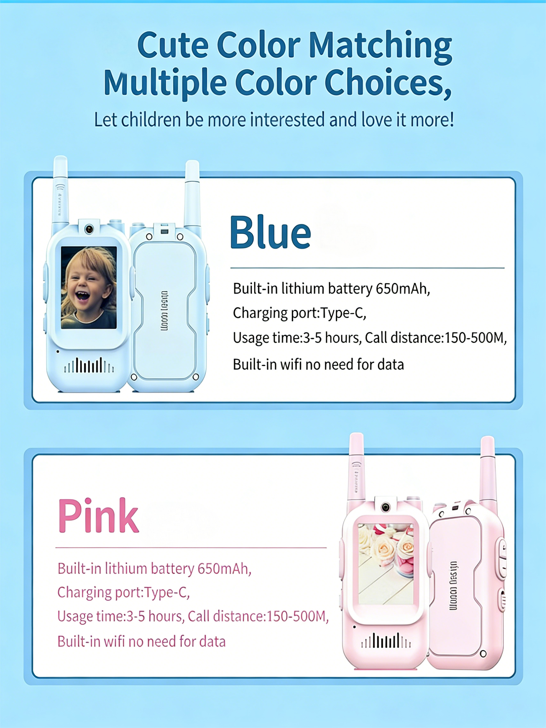 Kids Video Walkie Talkies Toys 2 Pack Long Range Communication with Camera Ideal for 3-12 Year Olds Colorful Audio for Outdoor Indoor Play Holiday Christmas Gifts - Mia-yarnwhiper